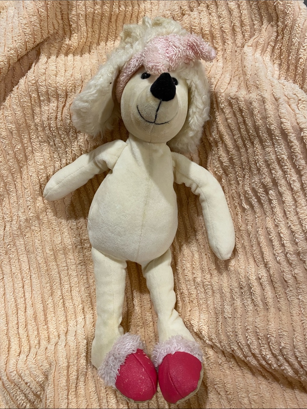 Vintage 2002 Jellycat Sleepyhead Cream Plush Poodle Toy with Pink slippers